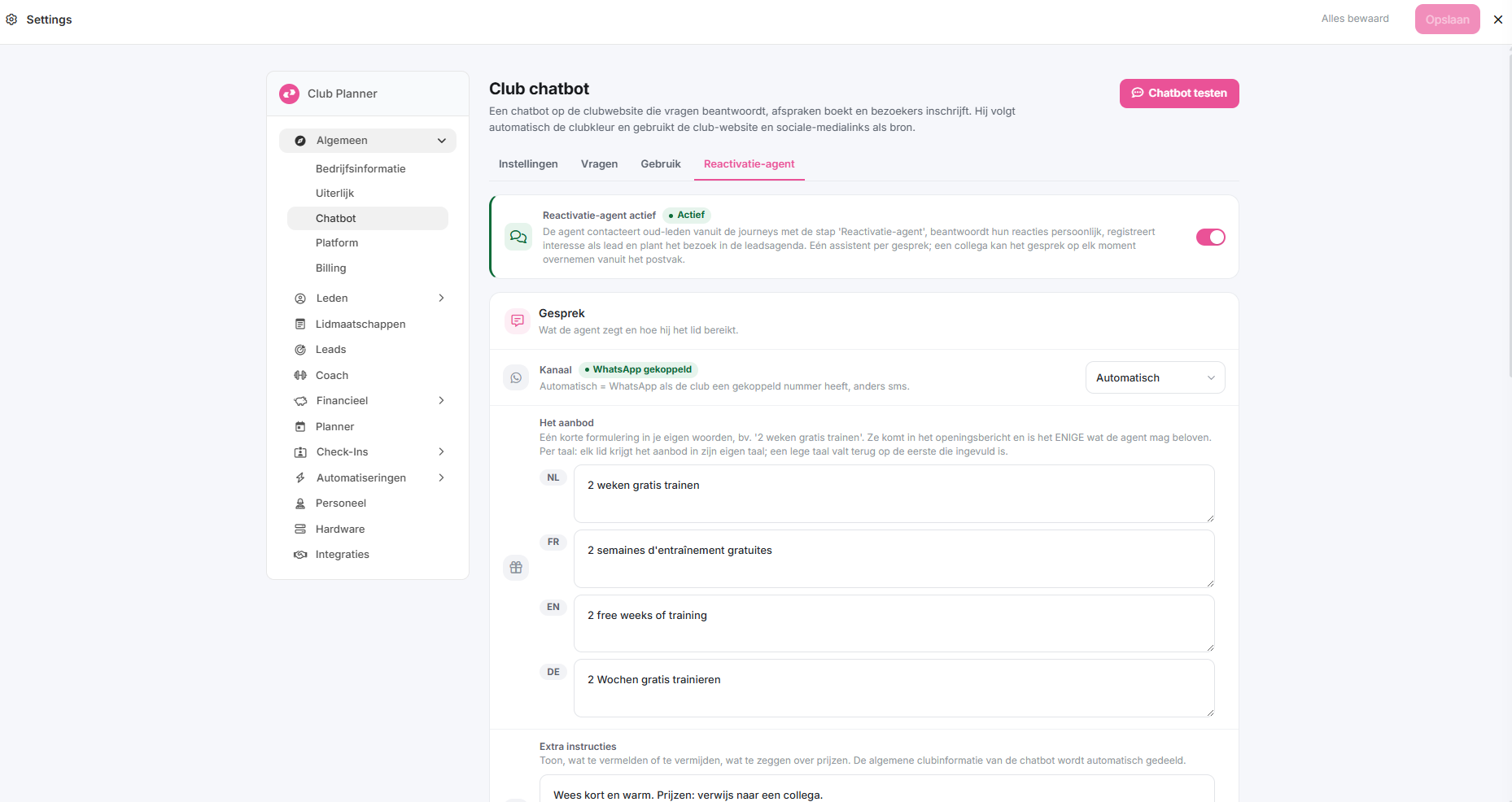 The reactivation agent in Club Planner
